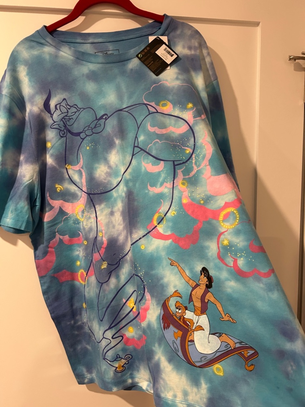 NWT Women’s XL Loungefly Aladdin Genie & Magic Carpet Tie-Dye Tee - Blue Pink